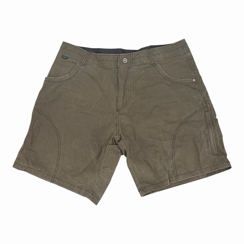 KUHL Ramblr Mens Size 38 Olive Green Cargo Shorts Vintage Patina Dye Hiking
